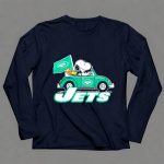 Snoopy and Woodstock Driving New York Jets Car with Flag 6 Long Sleeves