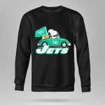Snoopy and Woodstock Driving New York Jets Car with Flag 9 Sweatshirt