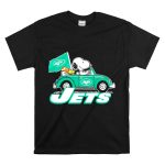 Snoopy and Woodstock Driving New York Jets Car with Flag T Shirt 6
