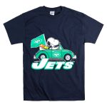 Snoopy and Woodstock Driving New York Jets Car with Flag T Shirt 7