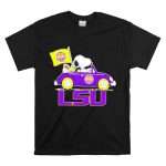 Snoopy and Woodstock Driving Purple LSU Car with Flag T Shirt 6 1.jpg