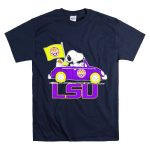 Snoopy and Woodstock Driving Purple LSU Car with Flag T Shirt 7 1.jpg
