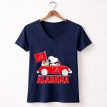 Snoopy and Woodstock Driving Red Car Alabama Crimson Tide Flag 5 Womens V Neck