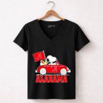 Snoopy and Woodstock Driving Red Car Alabama Crimson Tide Flag 7 Womens V Neck