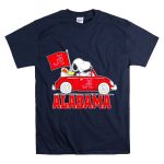 Snoopy and Woodstock Driving Red Car Alabama Crimson Tide Flag T Shirt 7