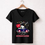 Snoopy and Woodstock Driving car just a girl who lover fall and love Carolina Hurricanes 7 Womens V Neck.jpg