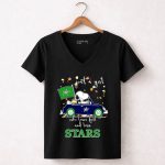 Snoopy and Woodstock Driving car just a girl who lover fall and love Dallas Stars 7 Womens V Neck.jpg