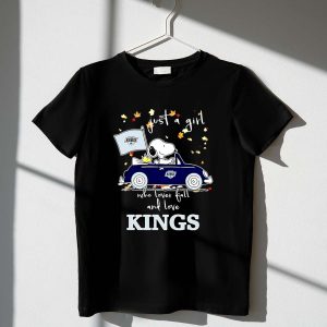 Snoopy And Woodstock Driving Car Just A Girl Who Lover Fall And Love Los Angeles Kings Shirt