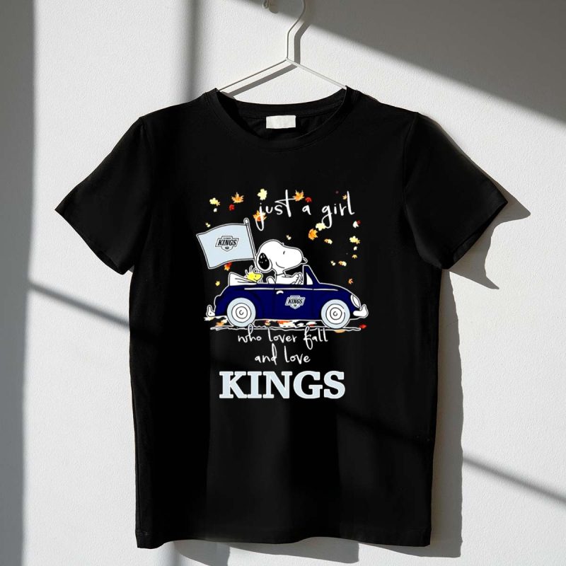 Snoopy And Woodstock Driving Car Just A Girl Who Lover Fall And Love Los Angeles Kings 1 T Shirt
