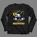 Snoopy and Woodstock Driving car just a girl who lover fall and love Milwaukee Brewers 4 Long Sleeves.jpg