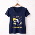 Snoopy and Woodstock Driving car just a girl who lover fall and love Nashville Predators 5 Womens V Neck.jpg