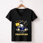 Snoopy and Woodstock Driving car just a girl who lover fall and love Nashville Predators 7 Womens V Neck.jpg