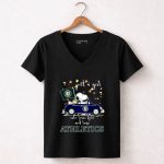Snoopy and Woodstock Driving car just a girl who lover fall and love Oakland Athletics 7 Womens V Neck.jpg