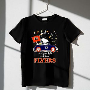 Snoopy And Woodstock Driving Car Just A Girl Who Lover Fall And Love Philadelphia Flyers Shirt