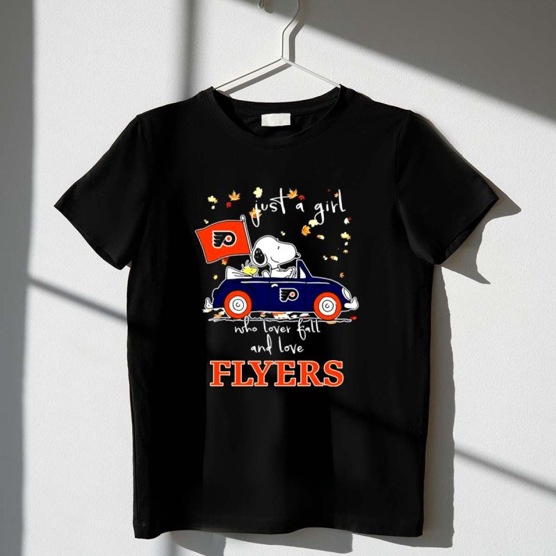 Snoopy And Woodstock Driving Car Just A Girl Who Lover Fall And Love Philadelphia Flyers 1 T Shirt