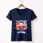 Snoopy and Woodstock Just a Girl Who Loves Christmas and Detroit Pistons 5 Womens V Neck