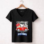 Snoopy and Woodstock Just a Girl Who Loves Christmas and Detroit Pistons 6 Womens V Neck