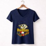 Snoopy and Woodstock Santa Christmas Nashville Predators 5 Womens V Neck.jpg