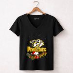 Snoopy and Woodstock Santa Christmas Nashville Predators 7 Womens V Neck.jpg