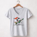 Snoopy and Woodstock Santa Rocking Guitars Tis The Season to Rock 7 Womens V Neck 1.jpg
