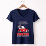 Snoopy and Woodstock driving car Carolina Hurricanes forever not just when we win 5 Womens V Neck.jpg