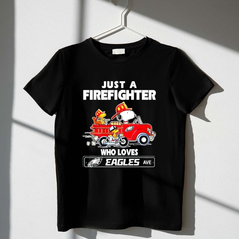Snoopy And Woodstock Driving Car Motor Just A Fire Fighter Who Loves Eagles 1 T Shirt