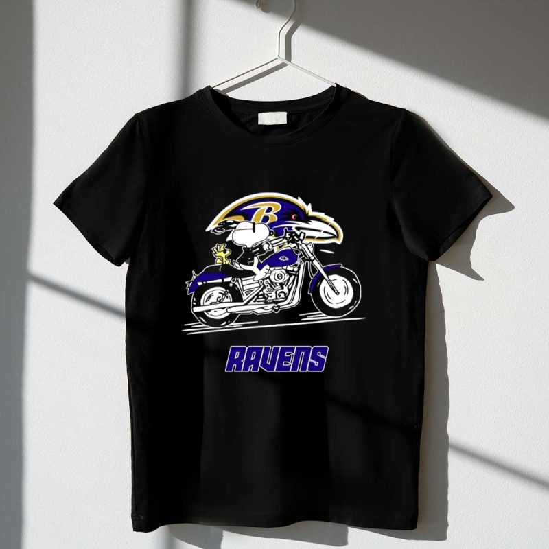 Snoopy And Woodstock Driving Motorbike Baltimore Ravens 1 T Shirt