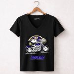 Snoopy and Woodstock driving motorbike Baltimore Ravens 7 Womens V Neck