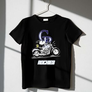 Snoopy and Woodstock driving motorbike Colorado Rockies 1 T Shirt.jpg
