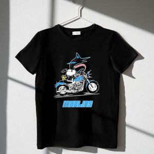 Snoopy and Woodstock driving motorbike Miami Marlins 1 T Shirt.jpg