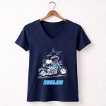 Snoopy and Woodstock driving motorbike Miami Marlins 5 Womens V Neck.jpg