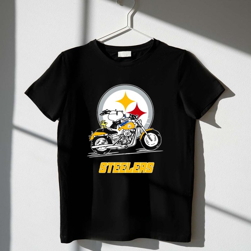 Snoopy And Woodstock Driving Motorbike Pittsburgh Steelers 1 T Shirt