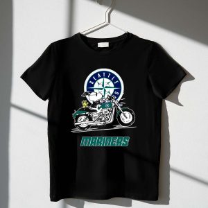 Snoopy and Woodstock driving motorbike Seattle Mariners 1 T Shirt.jpg