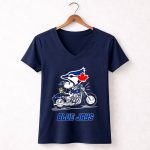 Snoopy and Woodstock driving motorbike Toronto Blue Jays 5 Womens V Neck.jpg