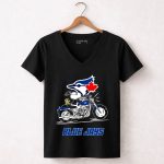 Snoopy and Woodstock driving motorbike Toronto Blue Jays 7 Womens V Neck.jpg