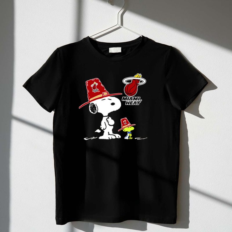 Snoopy And Woodstock In Miami Heat Hats With Team 1 T Shirt