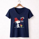 Snoopy and Woodstock in Miami Heat Hats with Team 5 Womens V Neck