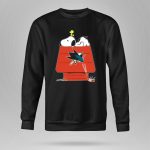 Snoopy and Woodstock on Doghouse with San Jose Sharks Logo and Hockey Sticks 9 Sweatshirt.jpg
