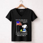 Snoopy and Woodstock with American Flag Tribute to Soldiers 7 Womens V Neck