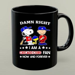 Snoopy and friends Peanuts Damn right I am a Chicago Cubs baseball fan now and forever 1 mug.jpg