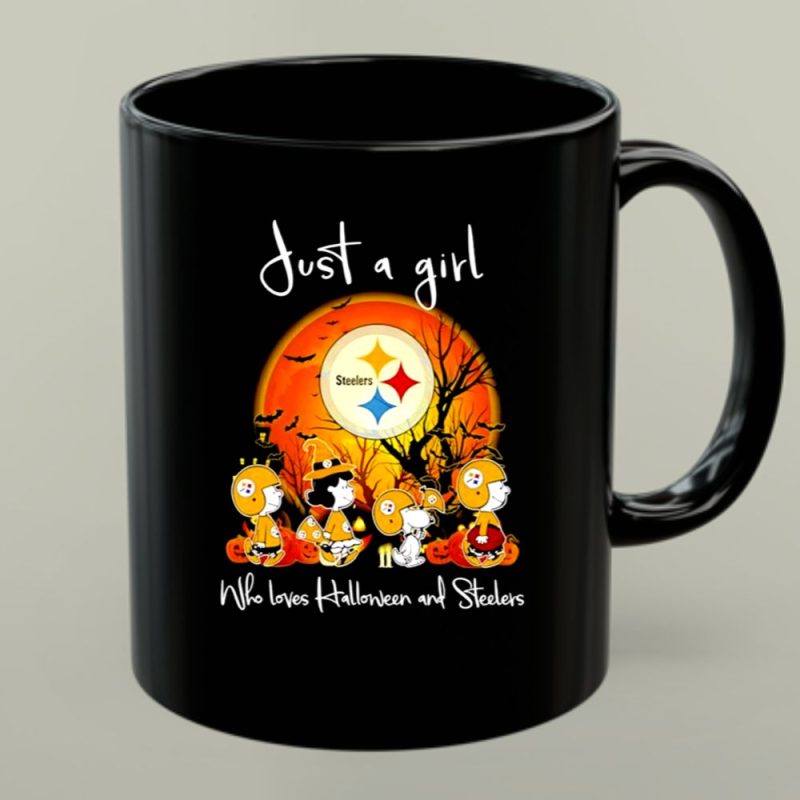 Snoopy And Friends Just A Girl Who Loves Halloween And Steelers 1 Mug.jpg