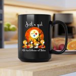 Snoopy and friends just a girl who loves Halloween and Steelers 2 mug.jpg