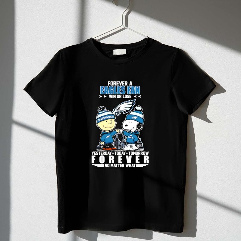 Snoopy Fist Bump Charlie Brown With Eagles Outfit Forever Fan Win Or Lose 1 T Shirt