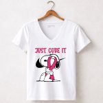 Snoopy hug Breast Cancer Just Cure It Nike Pink 5 Womens V Neck