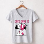 Snoopy hug Breast Cancer Just Cure It Nike Pink 51 Womens V Neck