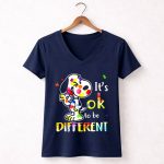 Snoopy its ok to be different Autism Awareness shirt 5 Womens V Neck