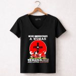 Snoopy never underestimate who believes in Jesus and loves Georgia Bulldogs 7 Womens V Neck.jpg