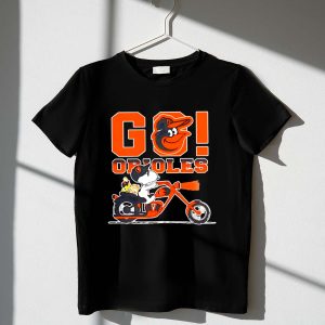 Snoopy x Woodstock driving motorcycle lets go Baltimore Orioles 1 T Shirt