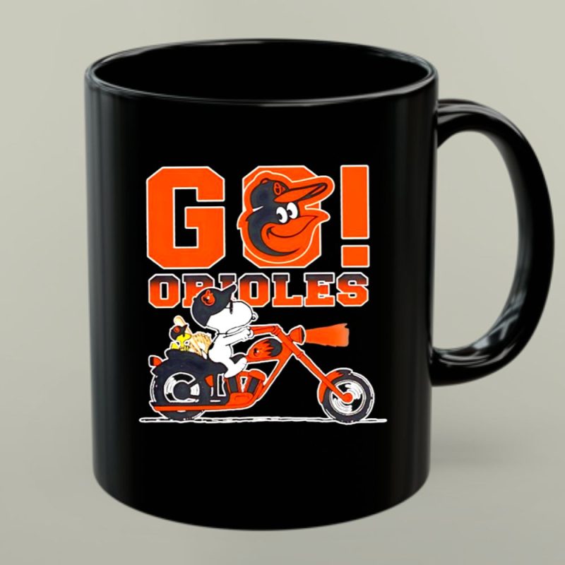 Snoopy X Woodstock Driving Motorcycle Lets Go Baltimore Orioles 1 Mug.jpg
