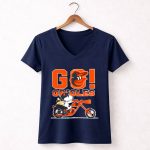 Snoopy x Woodstock driving motorcycle lets go Baltimore Orioles 5 Womens V Neck